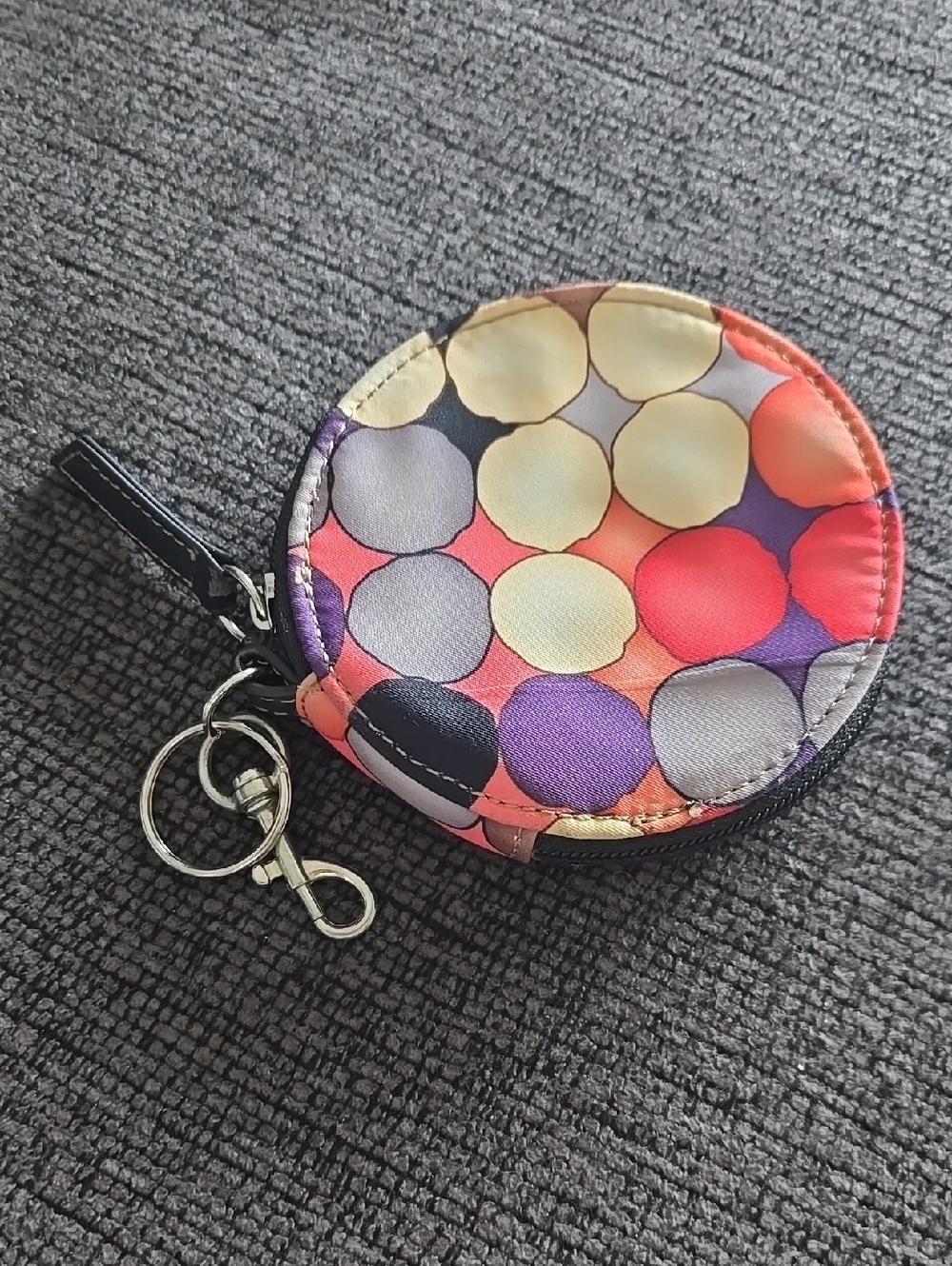 Polka Dot Round Zip Key Pouch with Clip